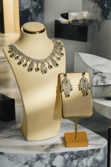 Nazia - Rhodium Plated AD Necklace Set Classic Necklace Set from Inaury