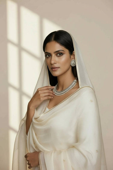 Gold Zircon Artisan Necklace Set with Oversized Stud Earrings – Sabhan
