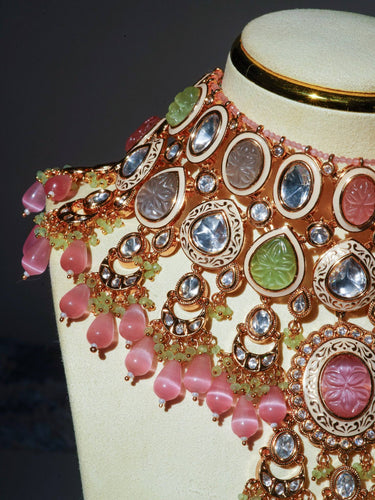 Pastel Kundan and Polki Bridal Choker Set with Maang Tikka – Shompa