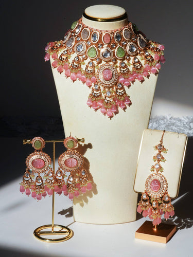 Pastel Kundan and Polki Bridal Choker Set with Maang Tikka – Shompa