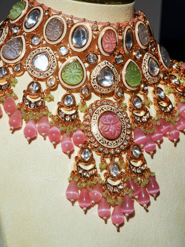 Pastel Kundan and Polki Bridal Choker Set with Maang Tikka – Shompa