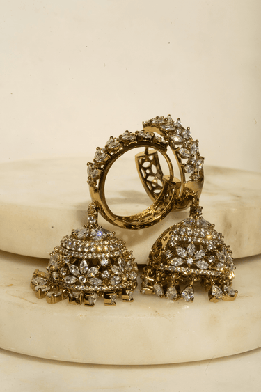 Tarin AD Diamante Jhumka Earrings in gold finish
