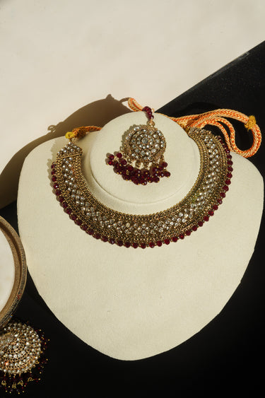 Urooj - Handcrafted Necklace Set with Jhumka Earrings & Maang Tikka