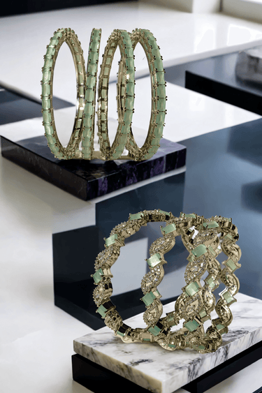 Rhodium-plated mint green Indian bangle set by Inaury