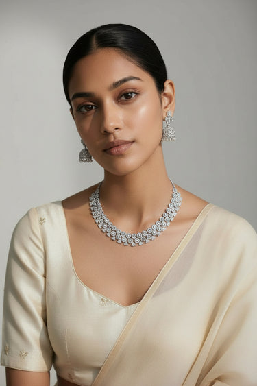 Zeba - Diamante Necklace Set with Jhumka Earrings