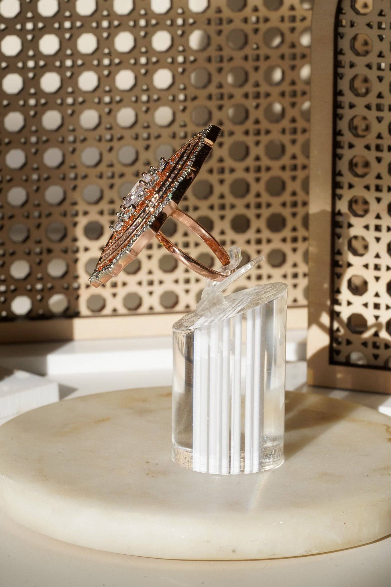 Aishi - Rose Gold Adjustable Marquise AD Ring Rings from Inaury