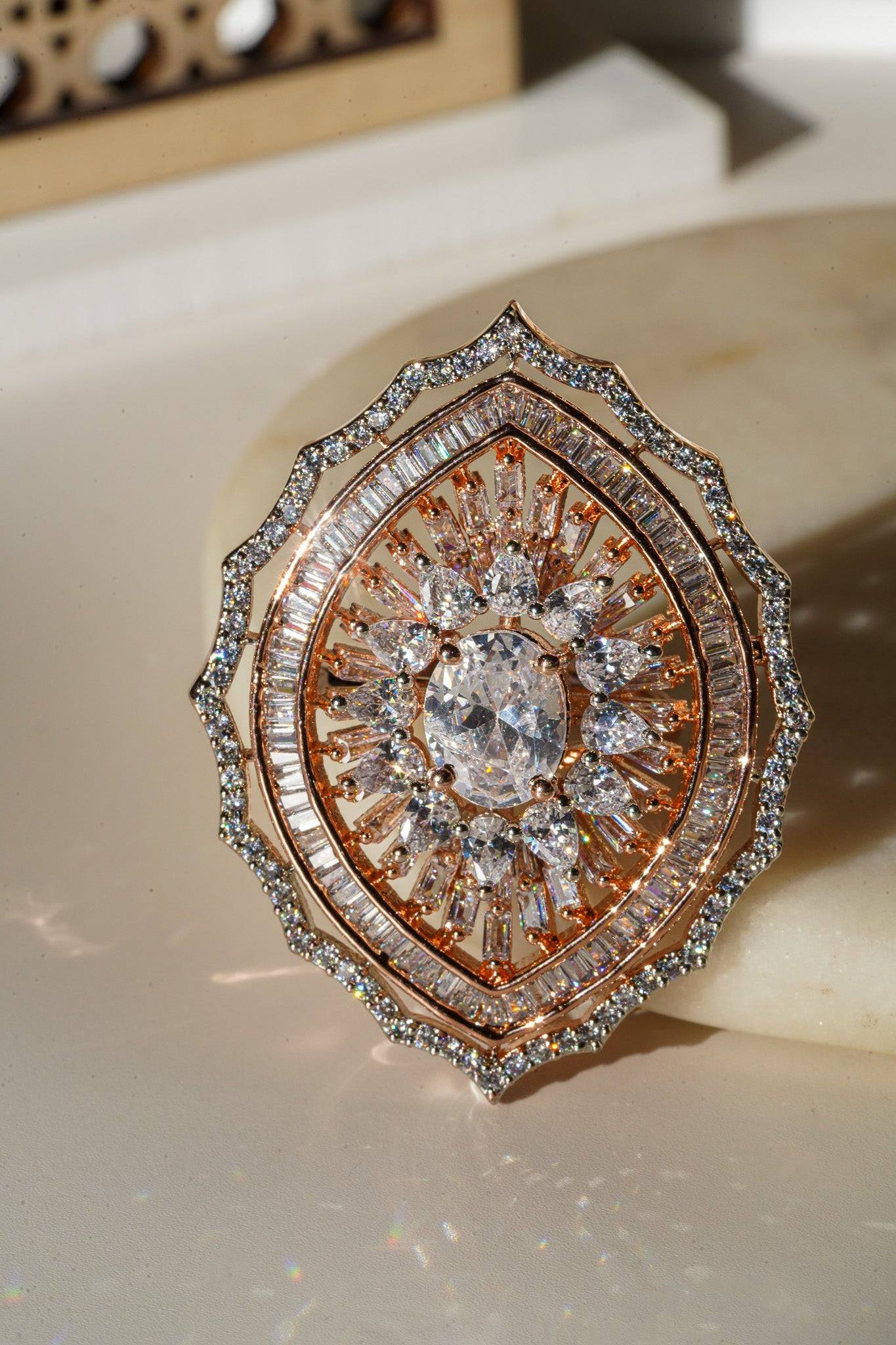 Aishi - Rose Gold Adjustable Marquise AD Ring Rings from Inaury