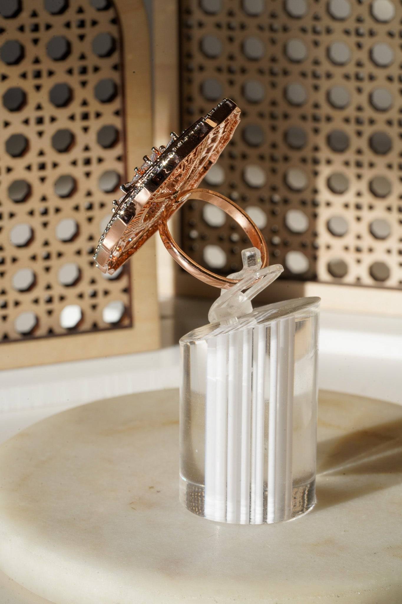 Aishi - Rose Gold Adjustable Marquise AD Ring Rings from Inaury