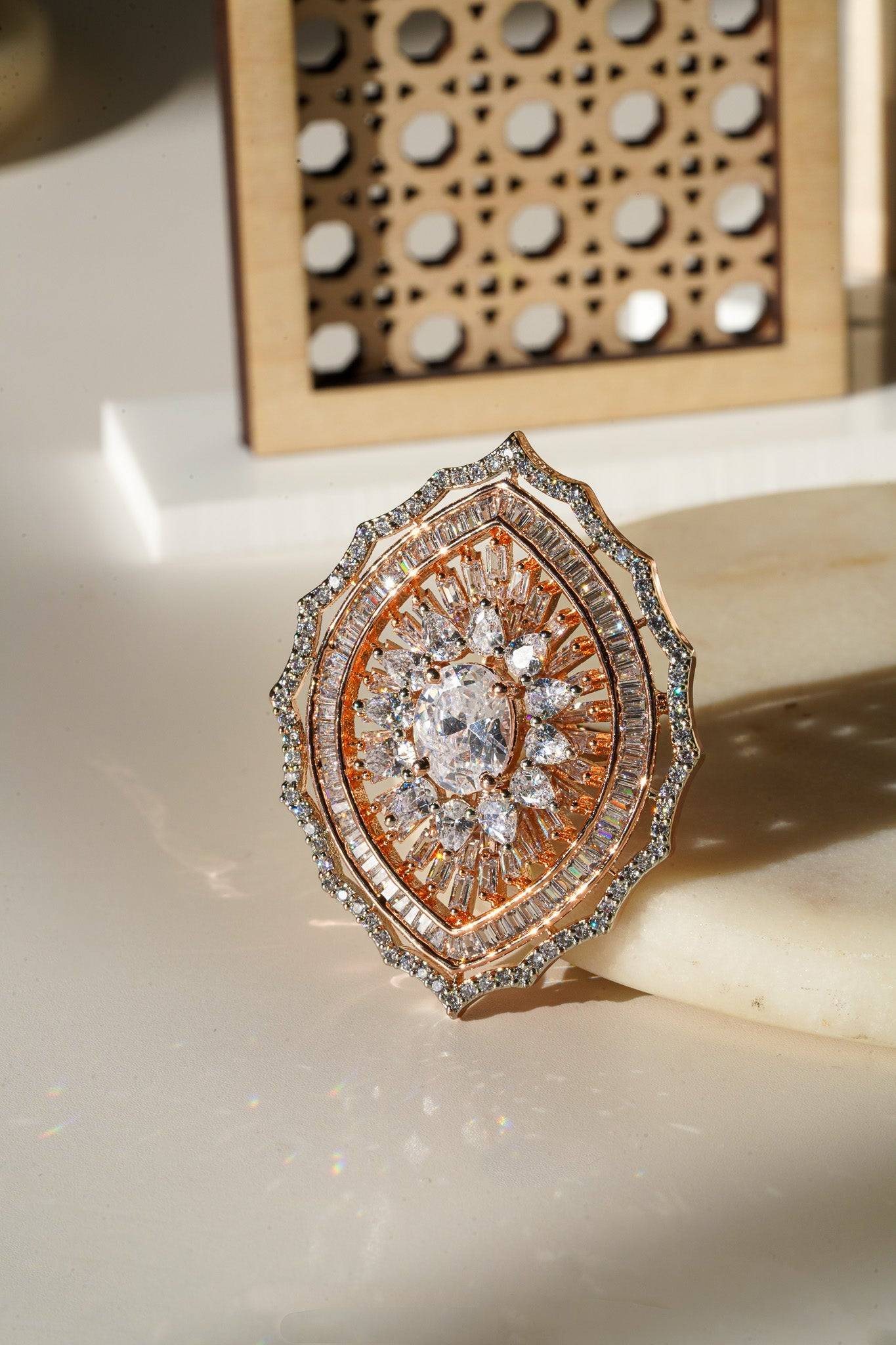 Aishi - Rose Gold Adjustable Marquise AD Ring Rings from Inaury