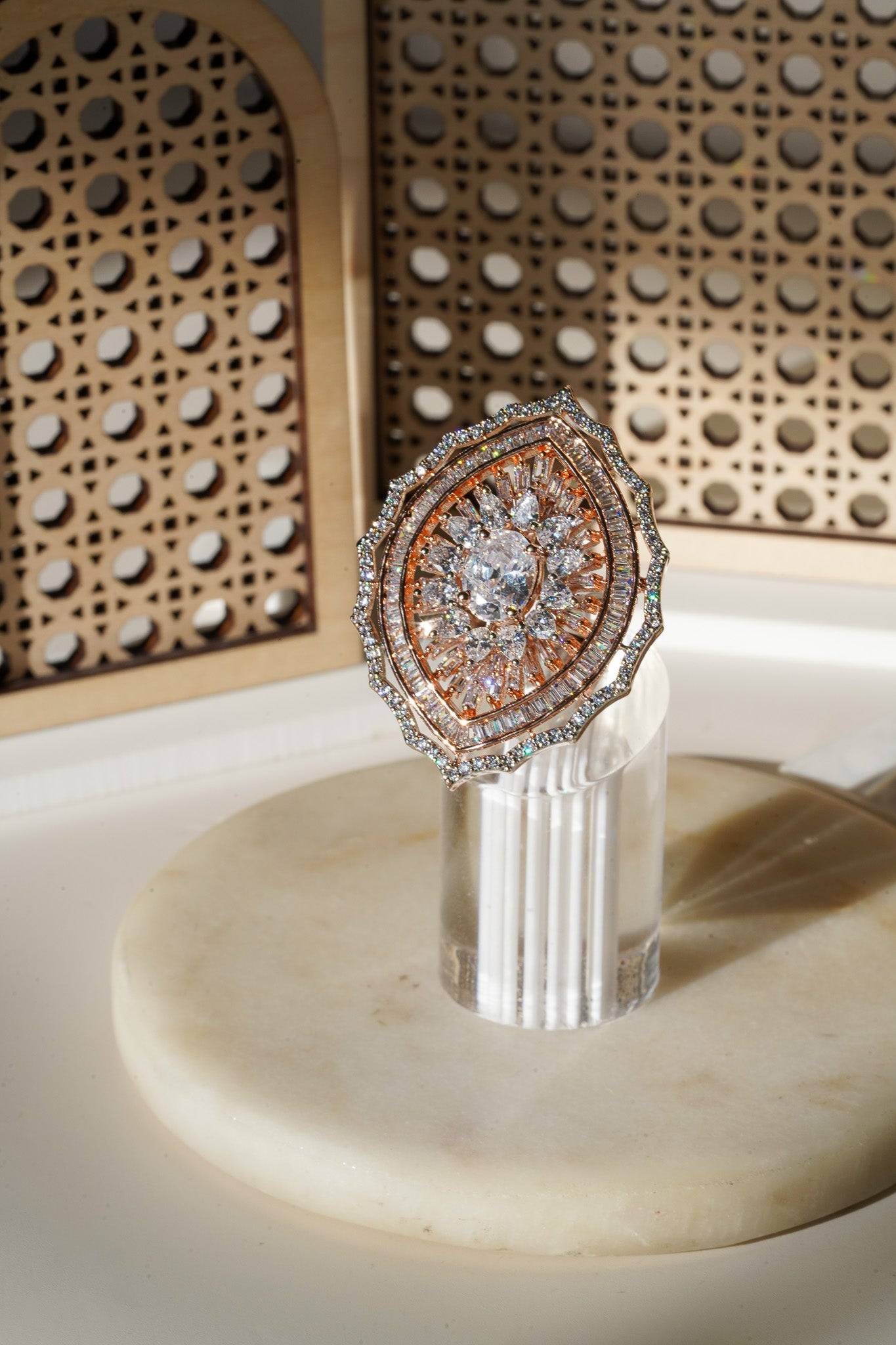 Aishi - Rose Gold Adjustable Marquise AD Ring Rings from Inaury