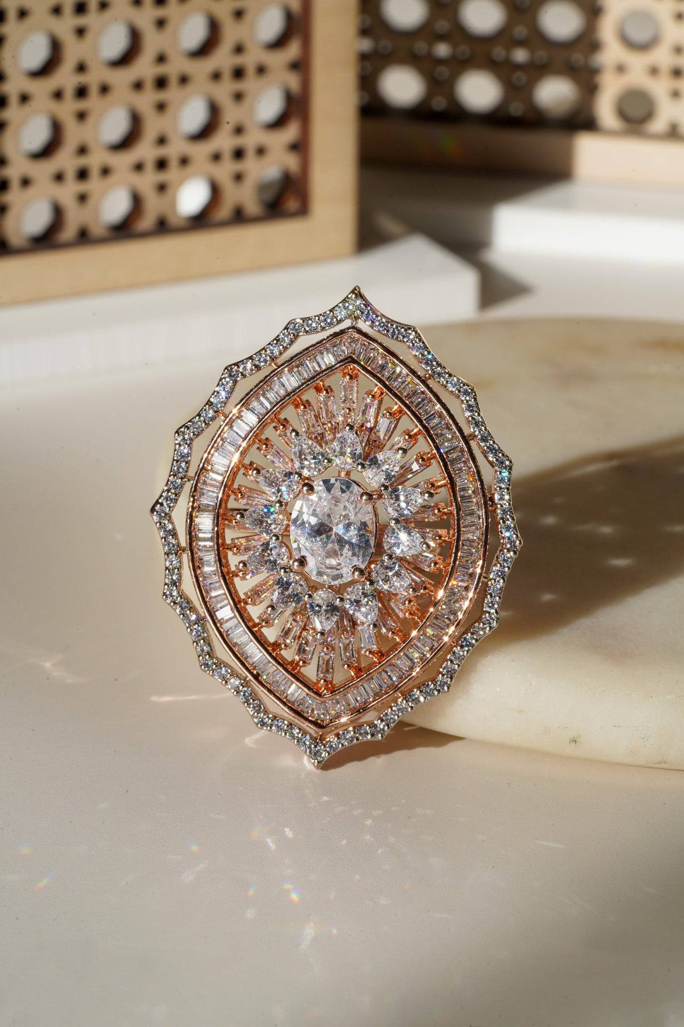 Aishi - Rose Gold Adjustable Marquise AD Ring Rings from Inaury