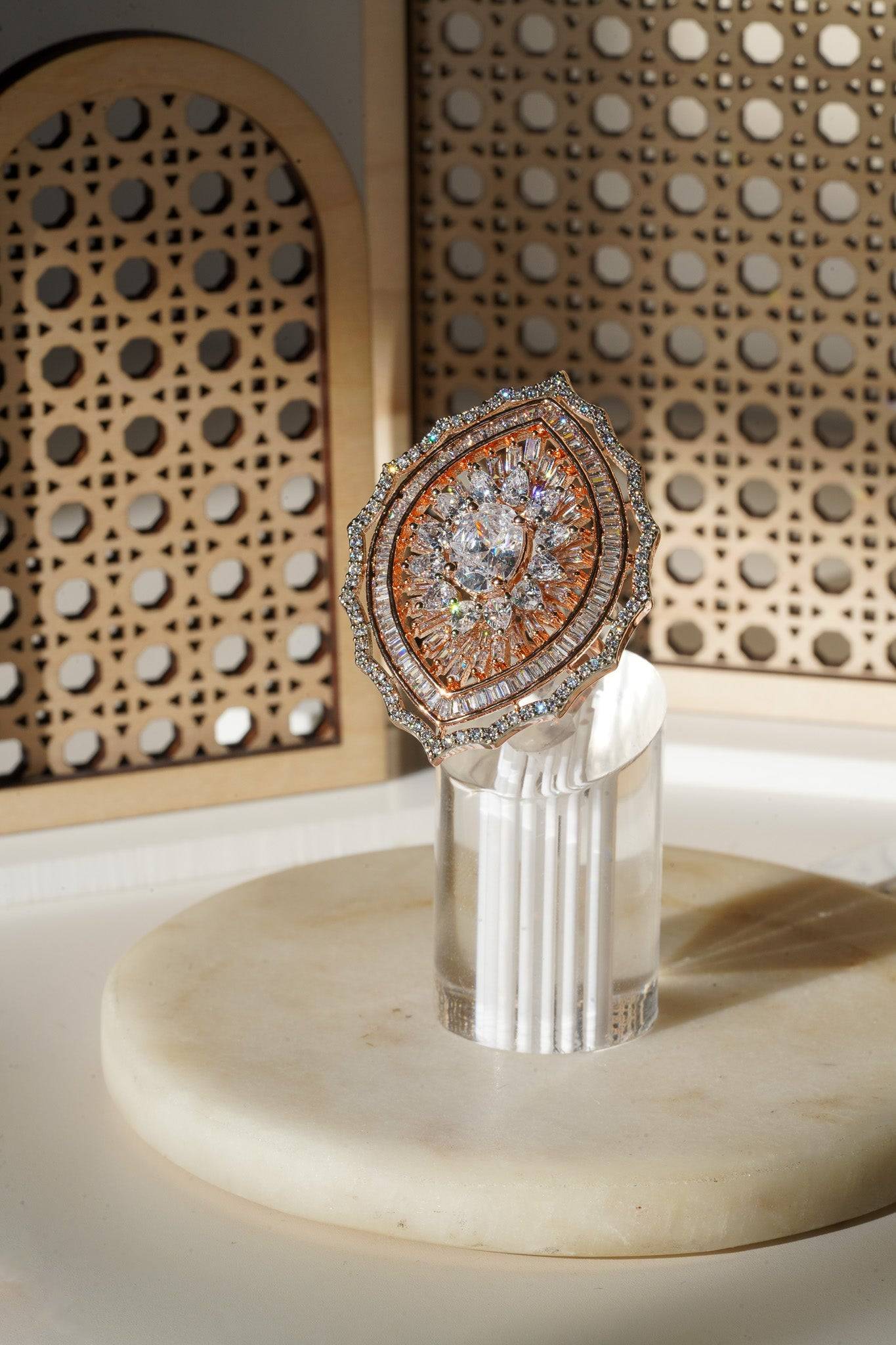 Aishi - Rose Gold Adjustable Marquise AD Ring Rings from Inaury