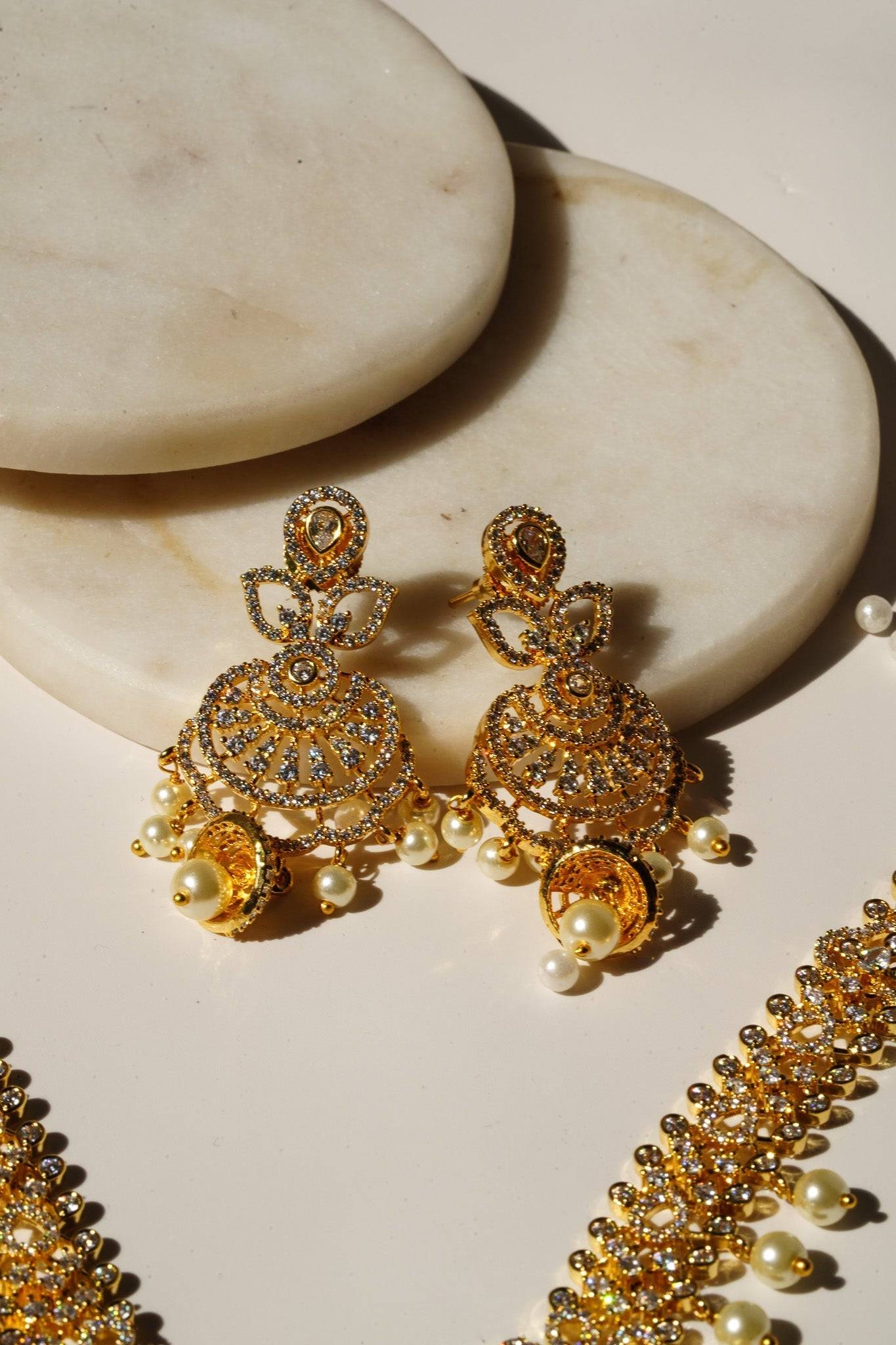 Anika - Luxurious Gold AD Necklace Set Long Necklace Set from Inaury
