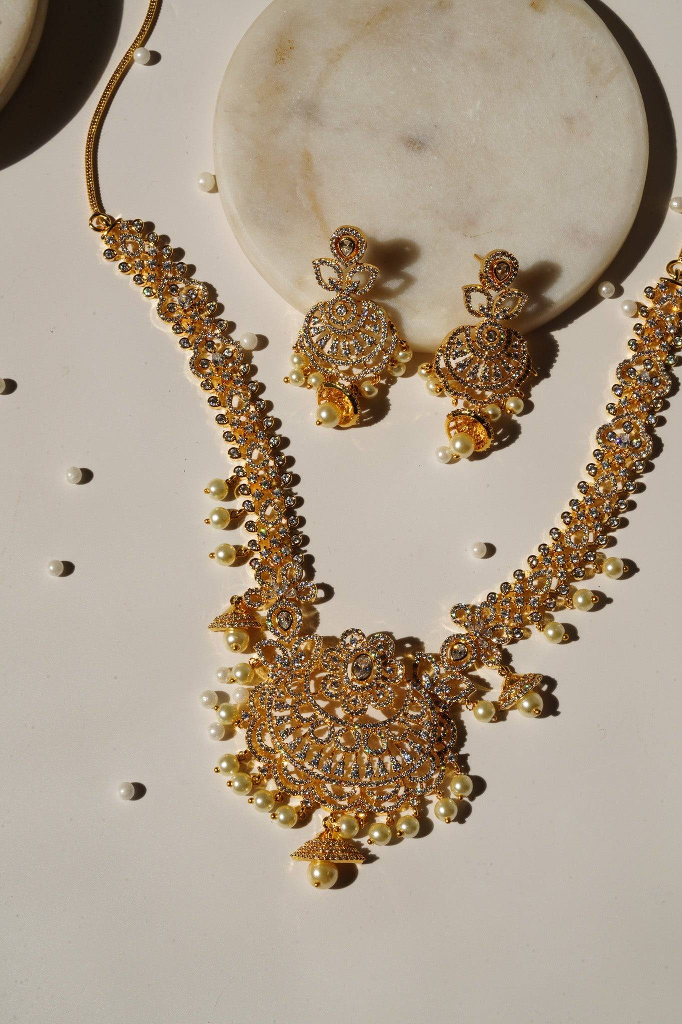 Anika - Luxurious Gold AD Necklace Set Long Necklace Set from Inaury