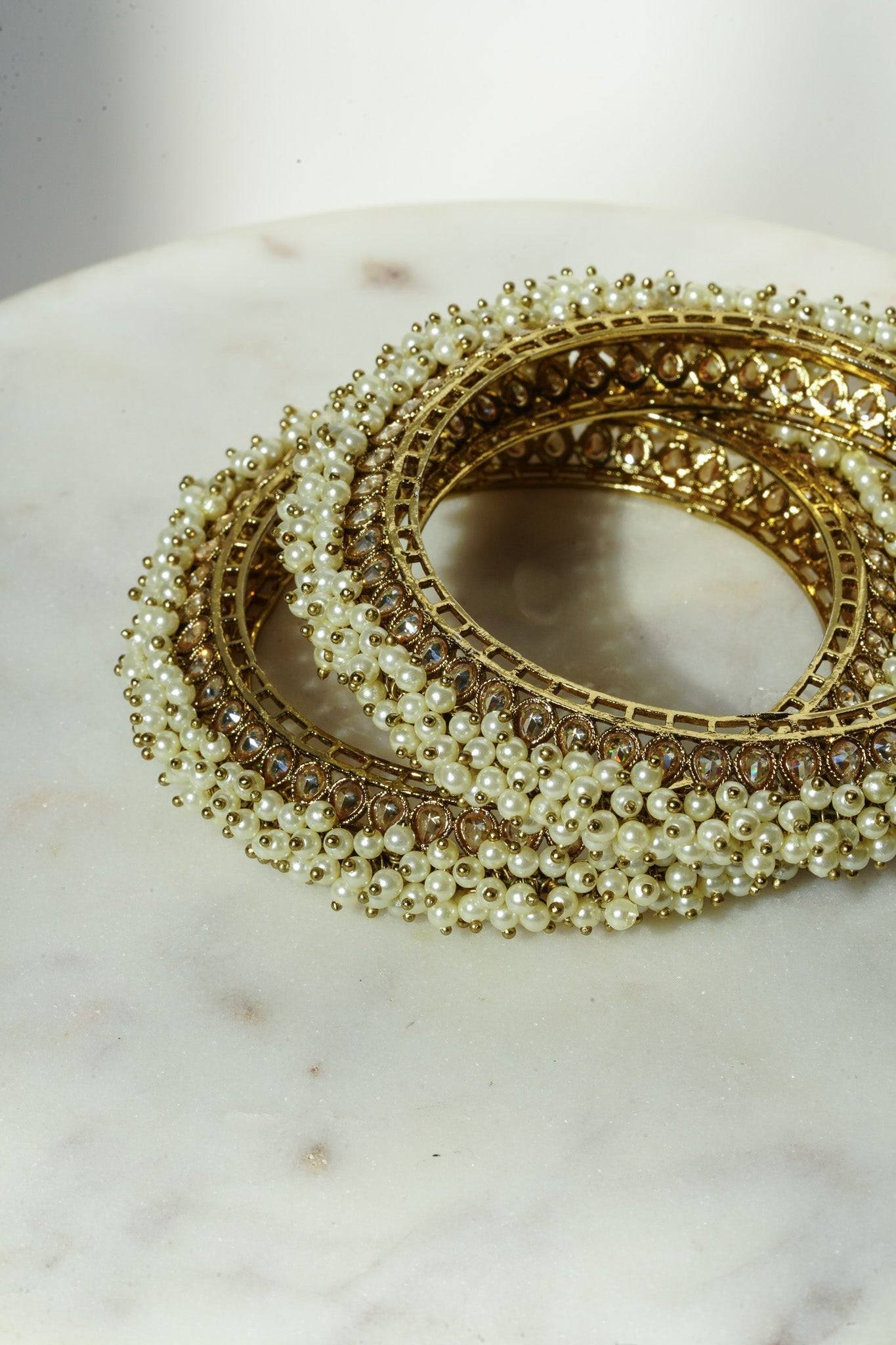 Avni - Kundan & Pearl Bangles (Set of 2) Bangles from Inaury
