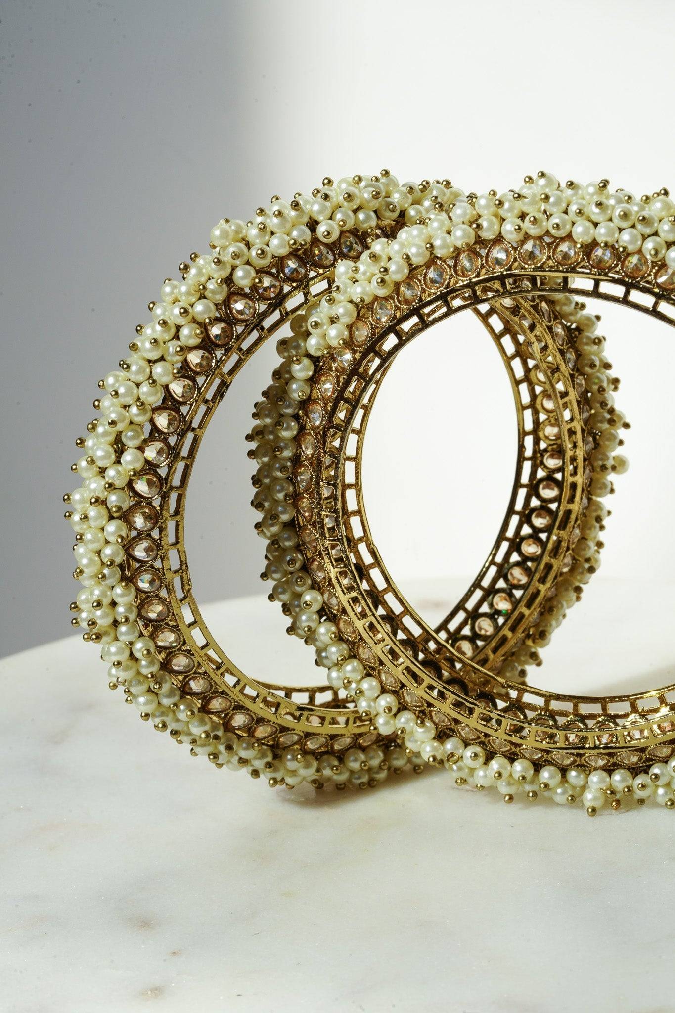 Avni - Kundan & Pearl Bangles (Set of 2) Bangles from Inaury