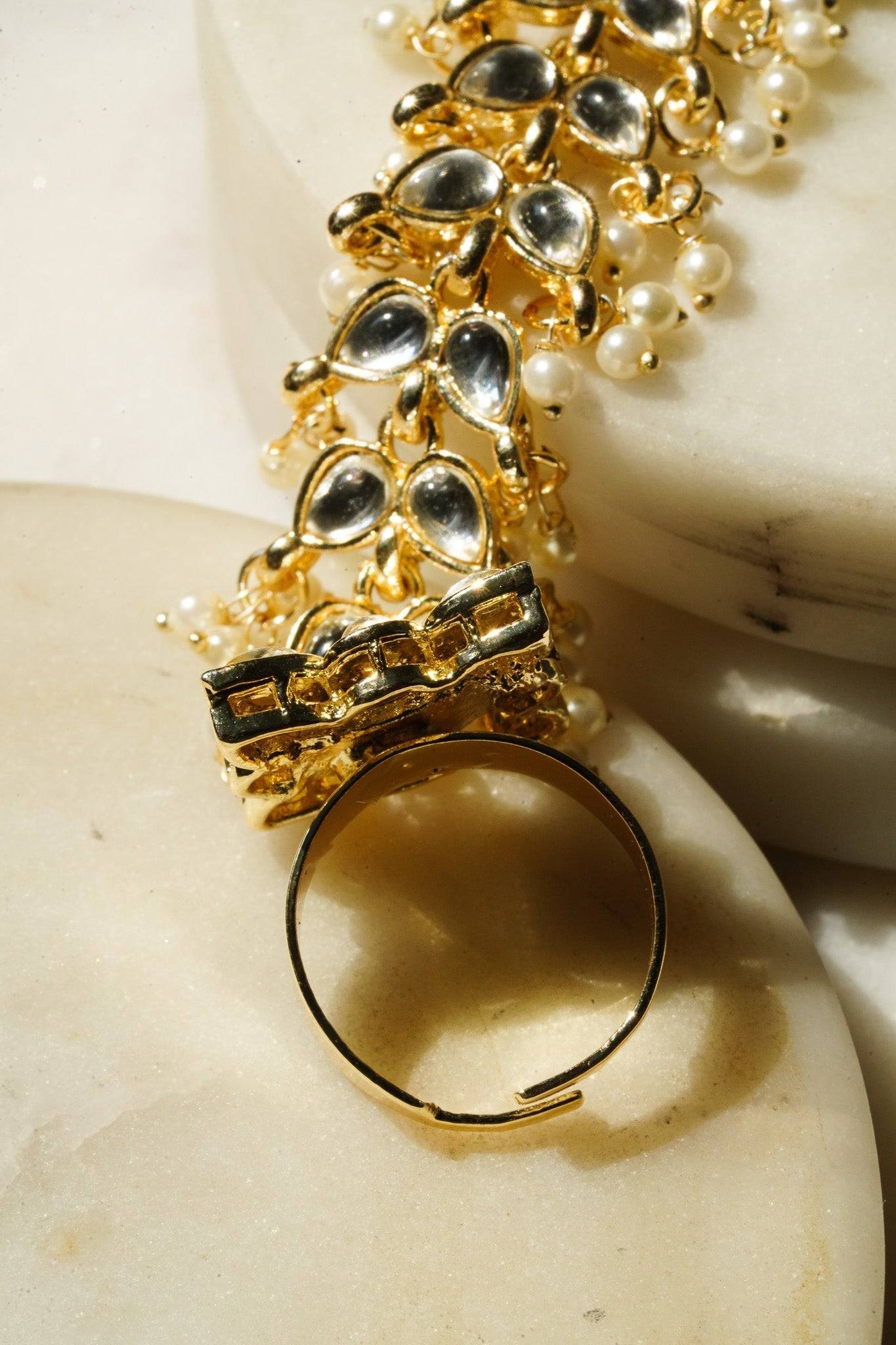 Jahana - Gold & Pearl Haathphool (Set of 2) Haath Phool from Inaury