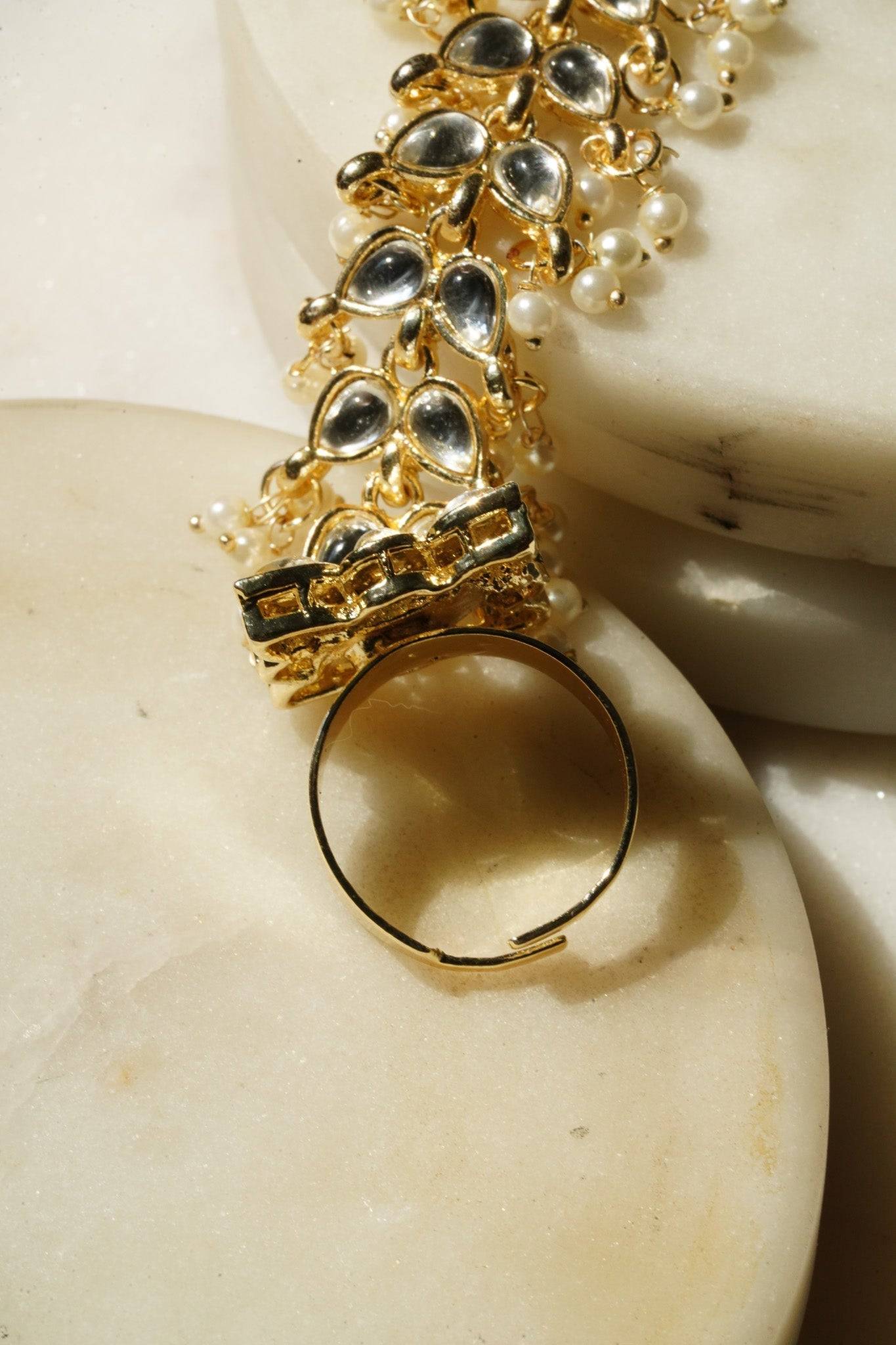 Jahana - Gold & Pearl Haathphool (Set of 2) Haath Phool from Inaury