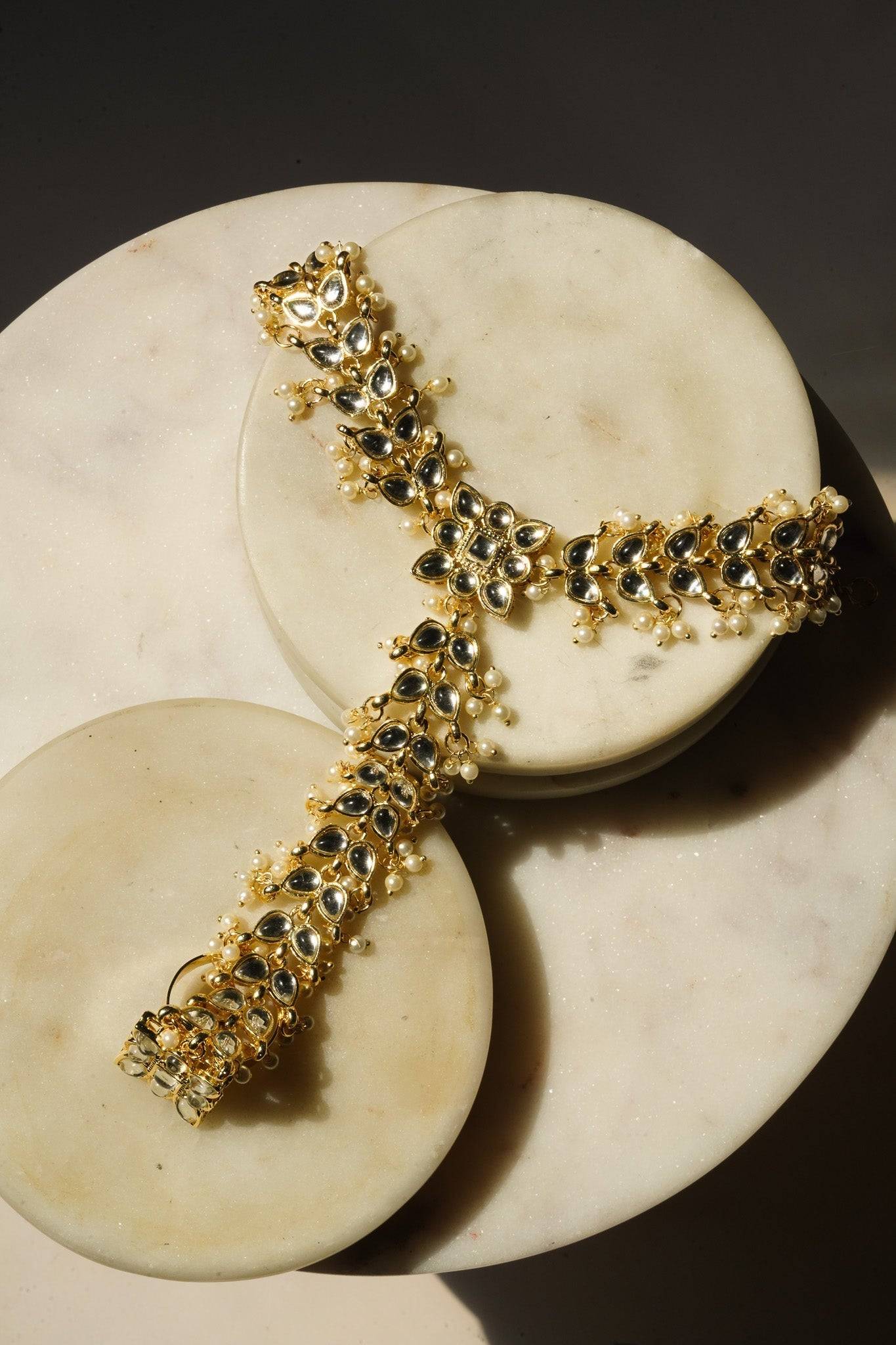 Jahana - Gold & Pearl Haathphool (Set of 2) Haath Phool from Inaury