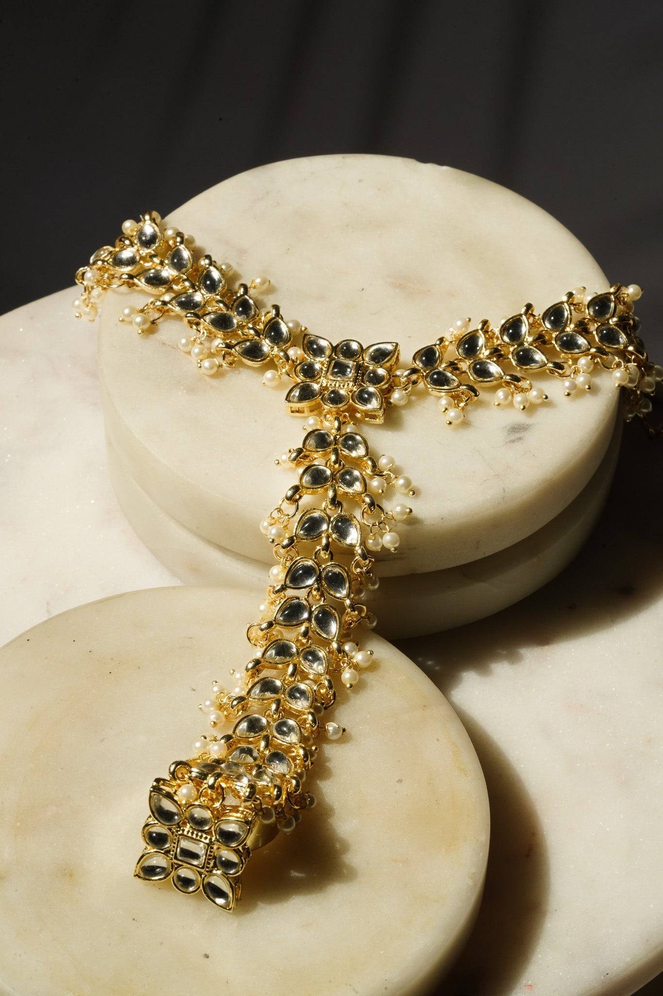 Jahana - Gold & Pearl Haathphool (Set of 2) Haath Phool from Inaury