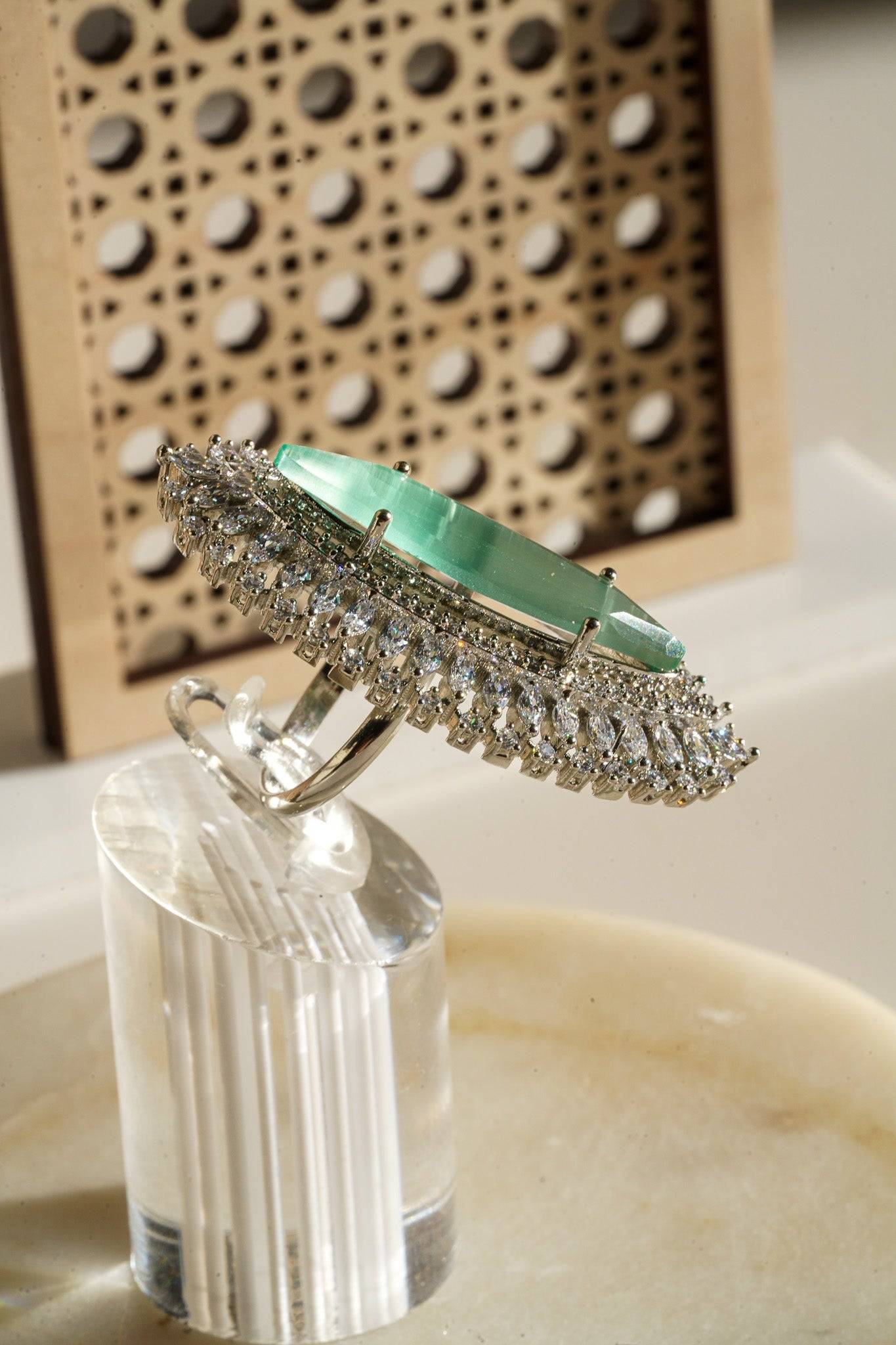 Januvia - Marquise Cut Adjustable AD Statement Ring Rings from Inaury