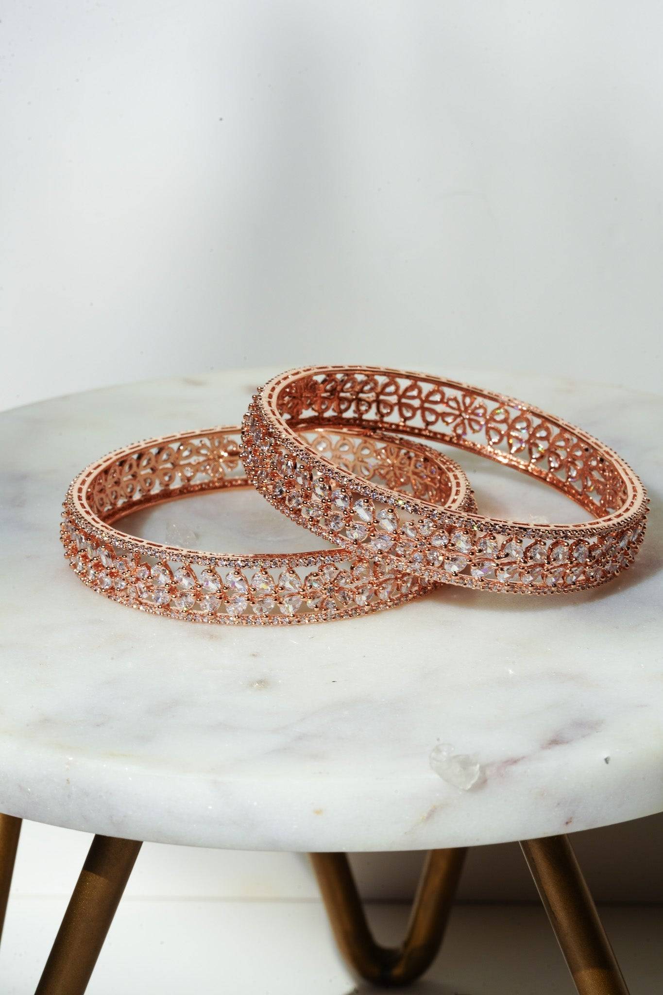 Myra - Rose Gold Plated AD Bangles (Set of 2) Bangles from Inaury