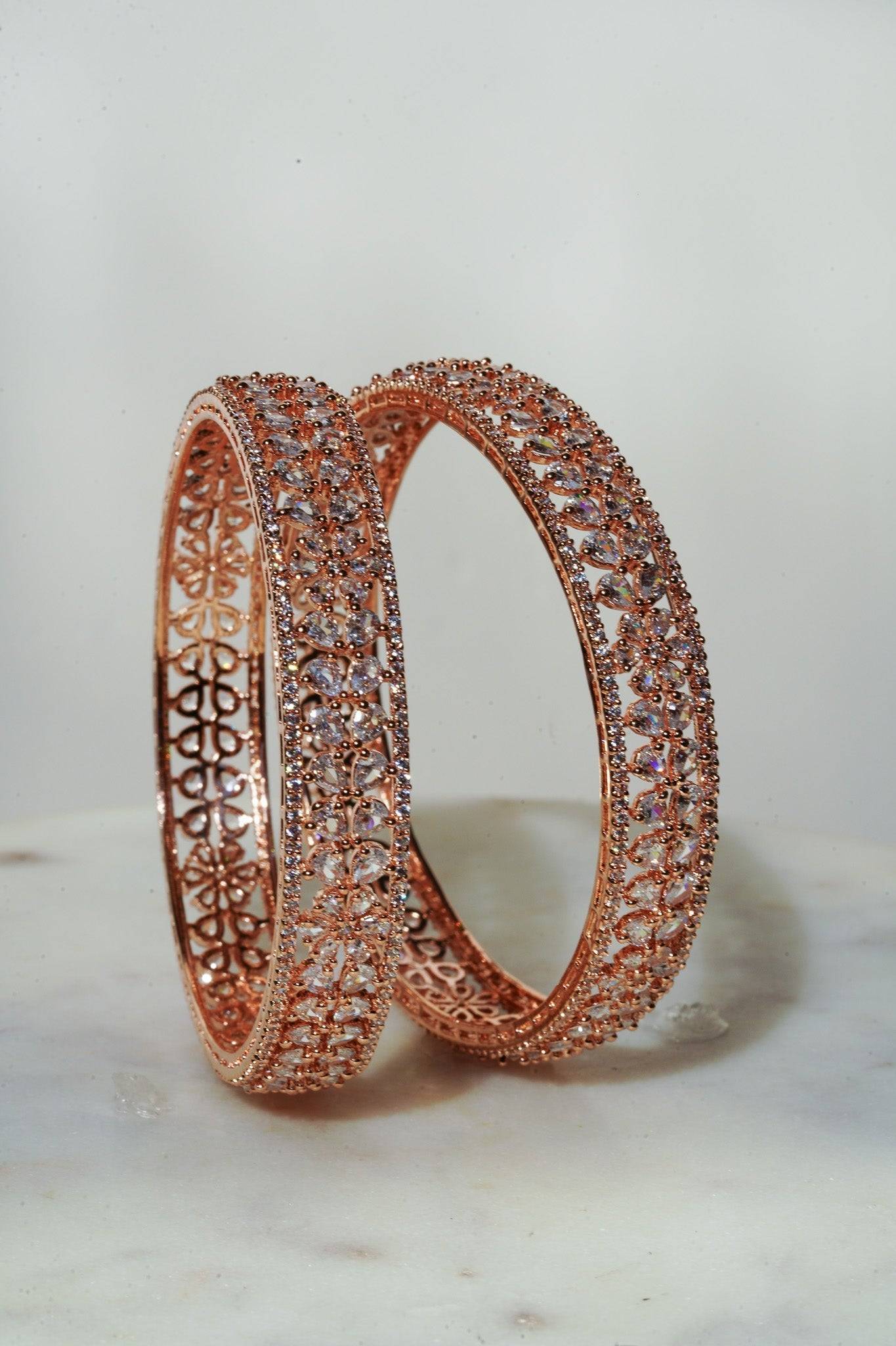 Myra - Rose Gold Plated AD Bangles (Set of 2) Bangles from Inaury
