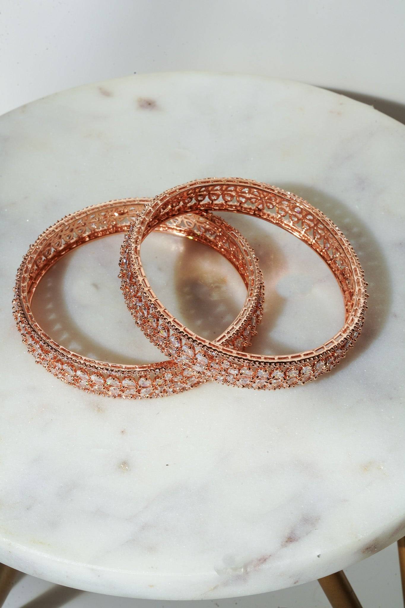 Myra - Rose Gold Plated AD Bangles (Set of 2) Bangles from Inaury