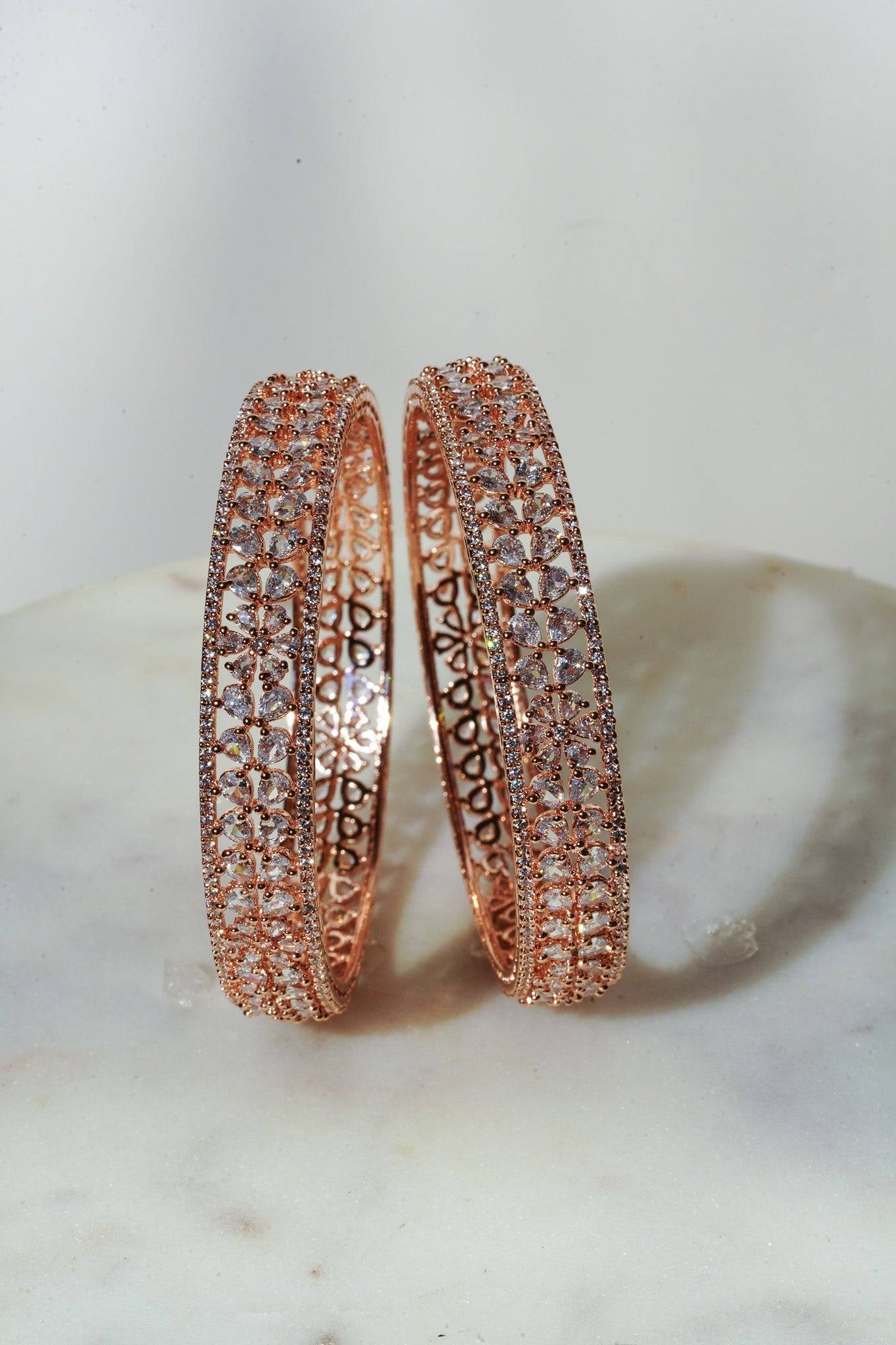 Myra - Rose Gold Plated AD Bangles (Set of 2) Bangles from Inaury