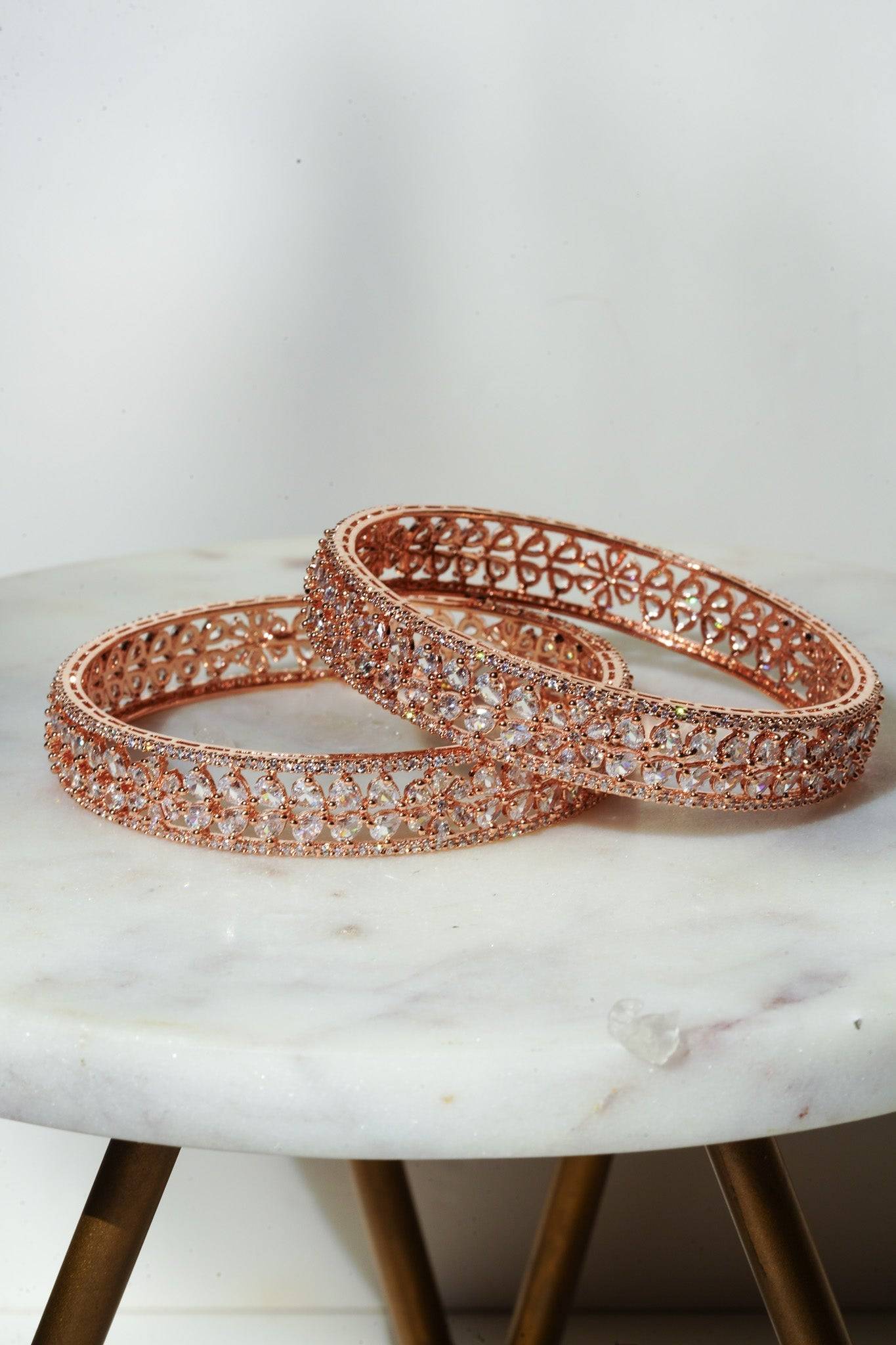 Myra - Rose Gold Plated AD Bangles (Set of 2) Bangles from Inaury