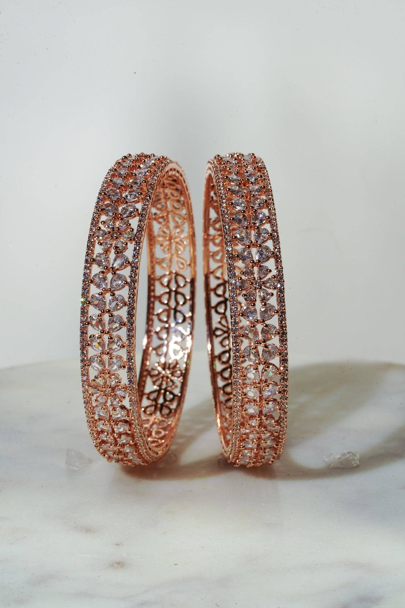 Myra - Rose Gold Plated AD Bangles (Set of 2) Bangles from Inaury