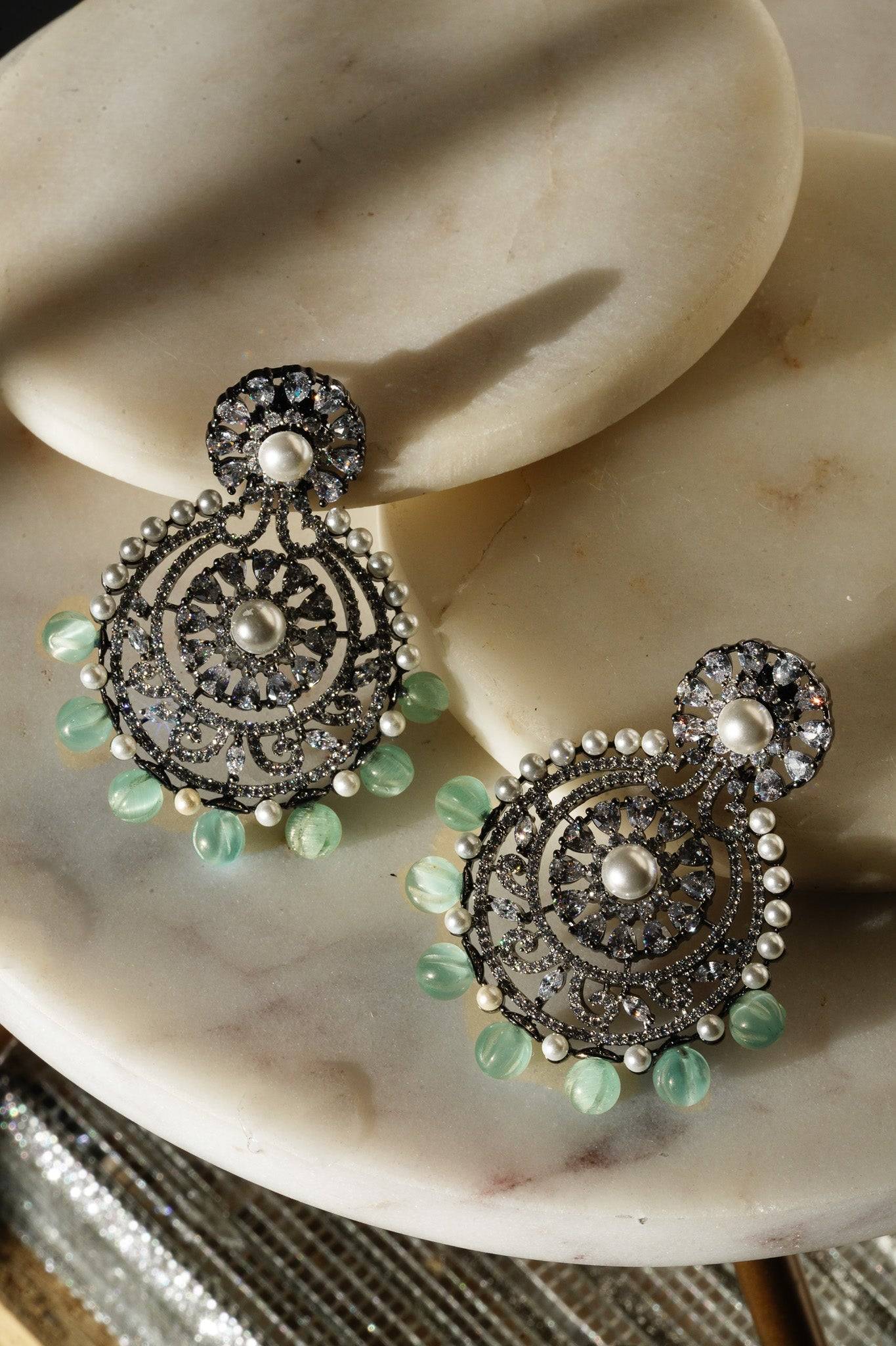 Navya - Black Plated Chandbali Earrings Chandbali from Inaury