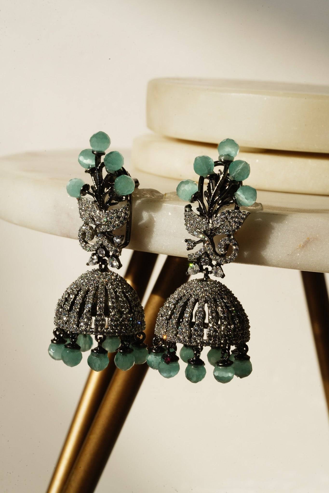 Nidhi - Black Plated AD Jhumka Jhumkas from Inaury