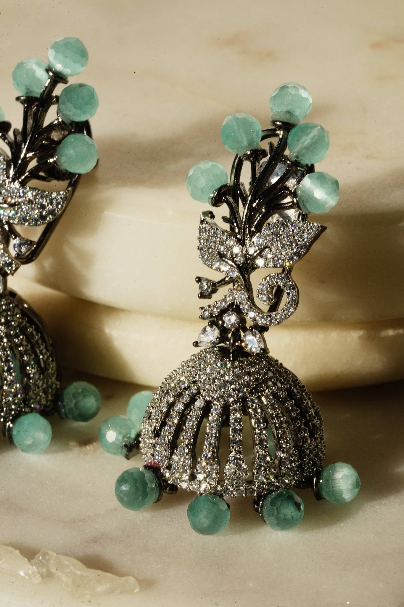 Nidhi - Black Plated AD Jhumka Jhumkas from Inaury