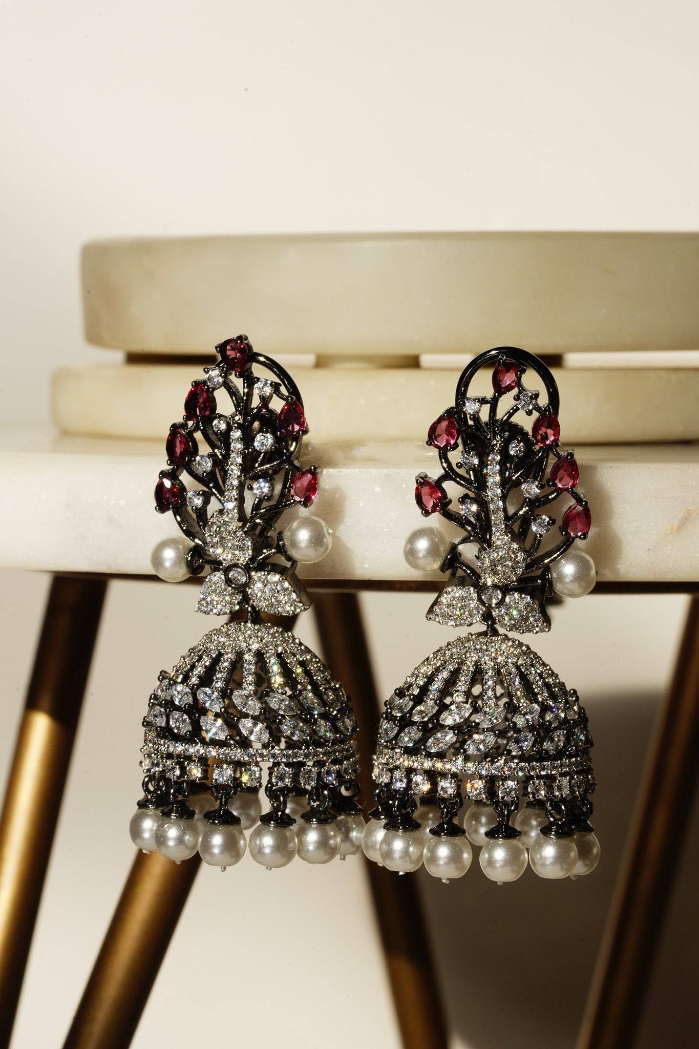 Nidhi - Black Plated AD Jhumka Jhumkas from Inaury