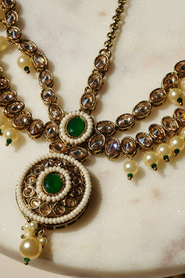 Nisha - Gold & Green Kundan Mathapatti Matha Patti from Inaury