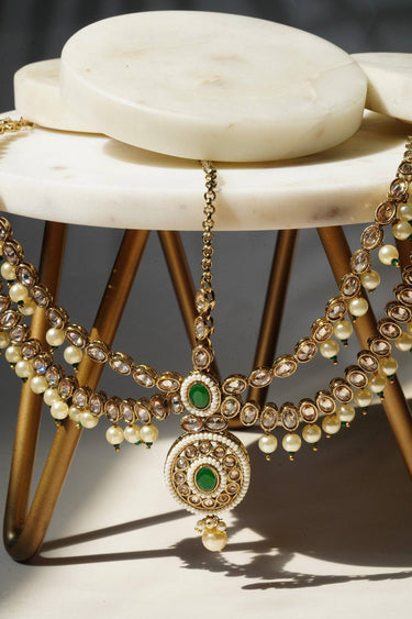 Nisha - Gold & Green Kundan Mathapatti Matha Patti from Inaury