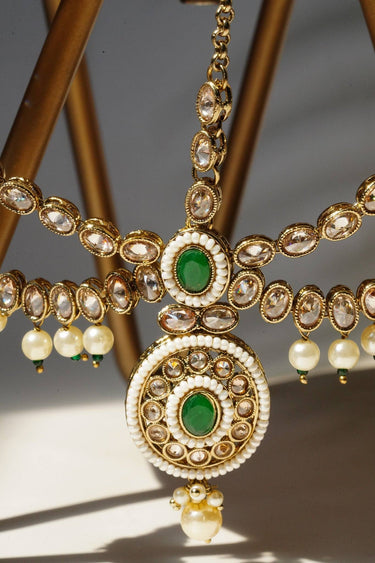Nisha - Gold & Green Kundan Mathapatti Matha Patti from Inaury