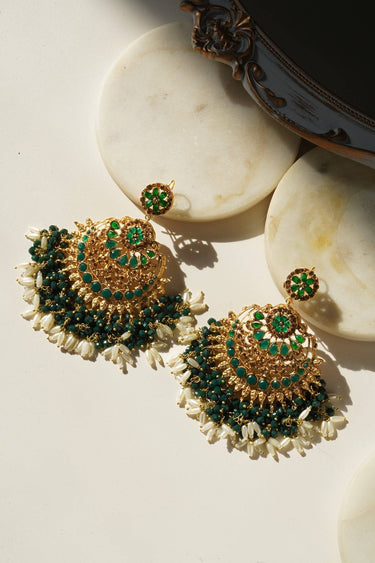 Nora Chandbali Statement Earrings - Oversized design with nine exquisite gemstones, high-quality brass with gold plating, perfect for special occasions.