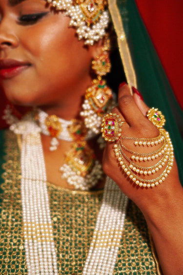 Renu- Chain Linked Double Kundan Ring Rings from Inaury
