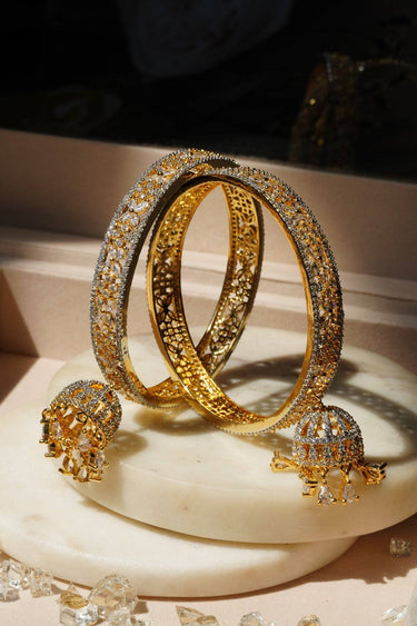 Ritu - Gold AD Bangles With Jhumkas (Set of 2) Bangles from Inaury