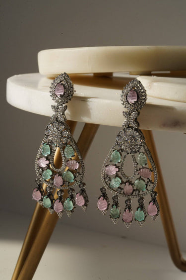 Sanvi - Black Plated Moissanite Polki Earrings Chandelier from Inaury