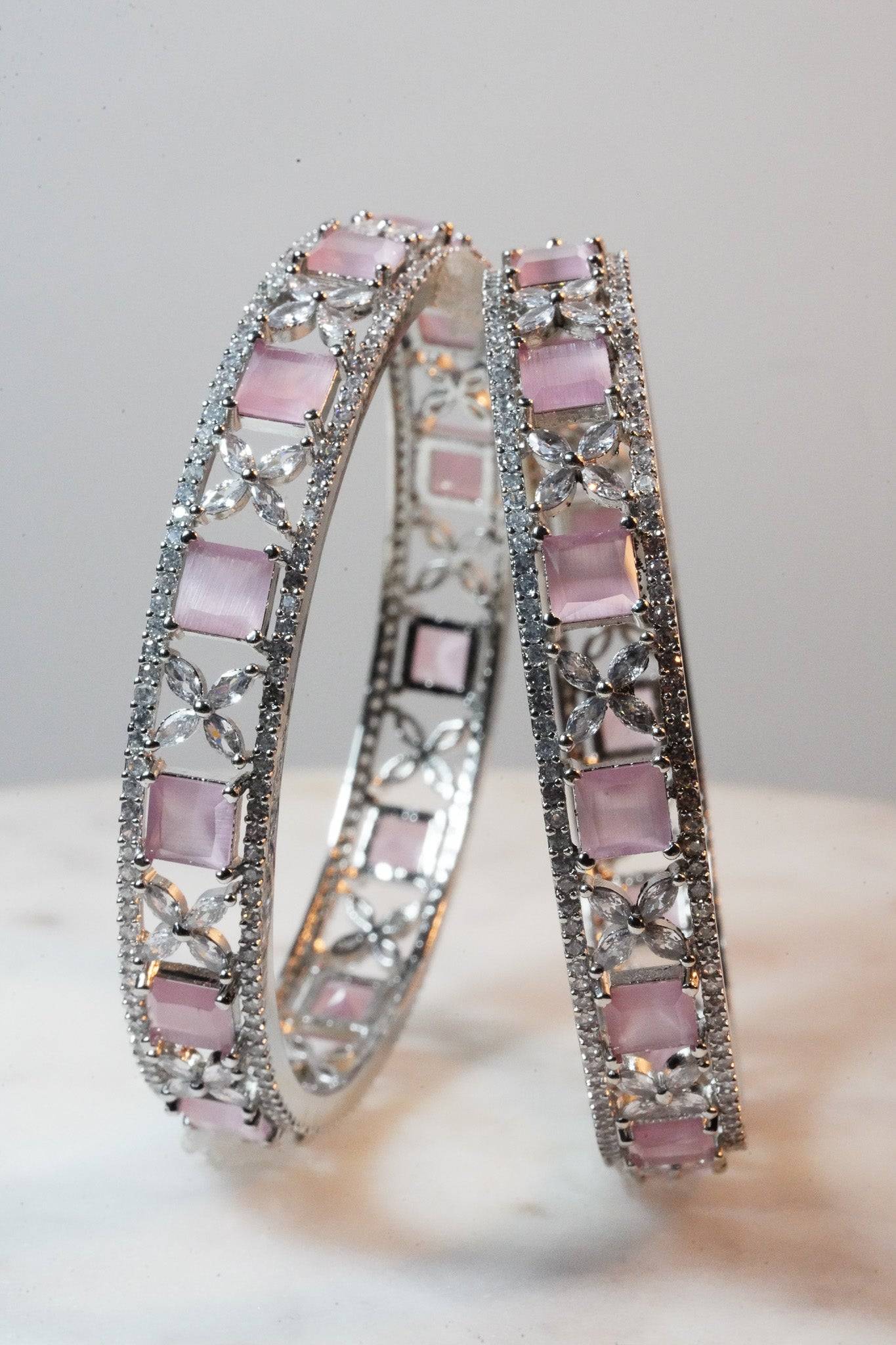 Shaila - Pink AD Bangles (Set of 2) Bangles from Inaury
