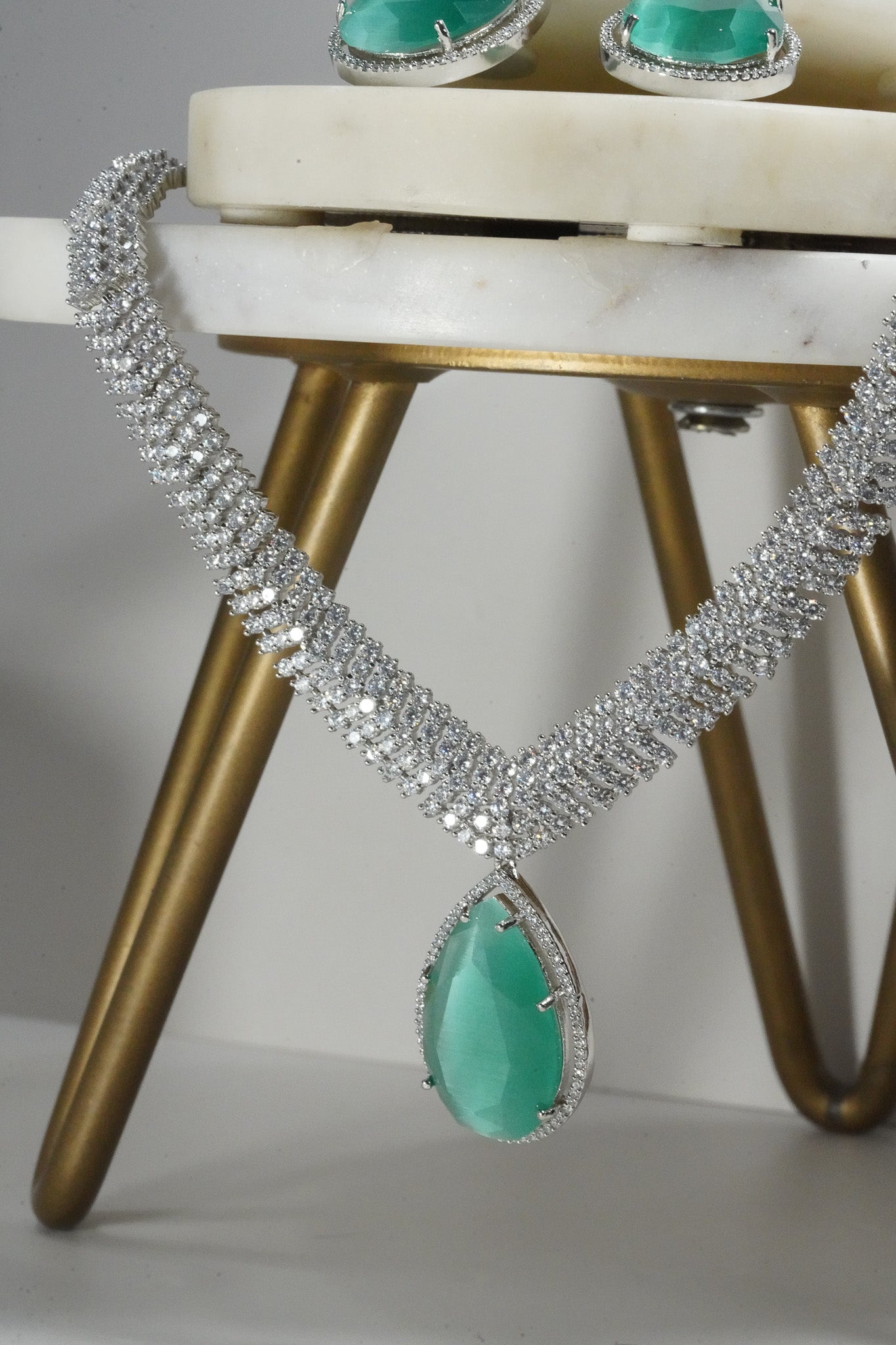 Sharmine - Paved Silver AD Necklace Set Classic Necklace Set from Inaury