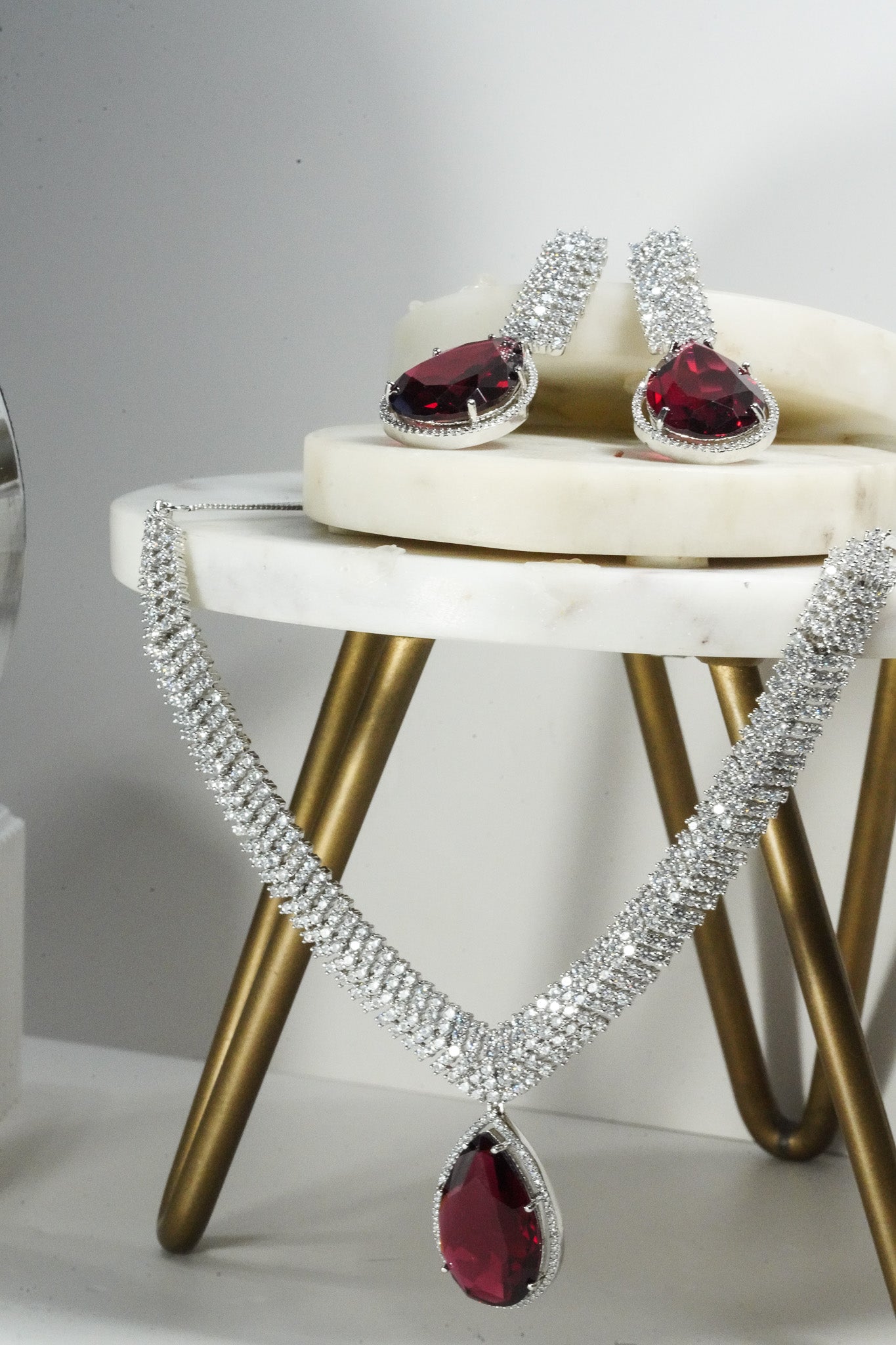 Sharmine - Paved Silver AD Necklace Set Classic Necklace Set from Inaury