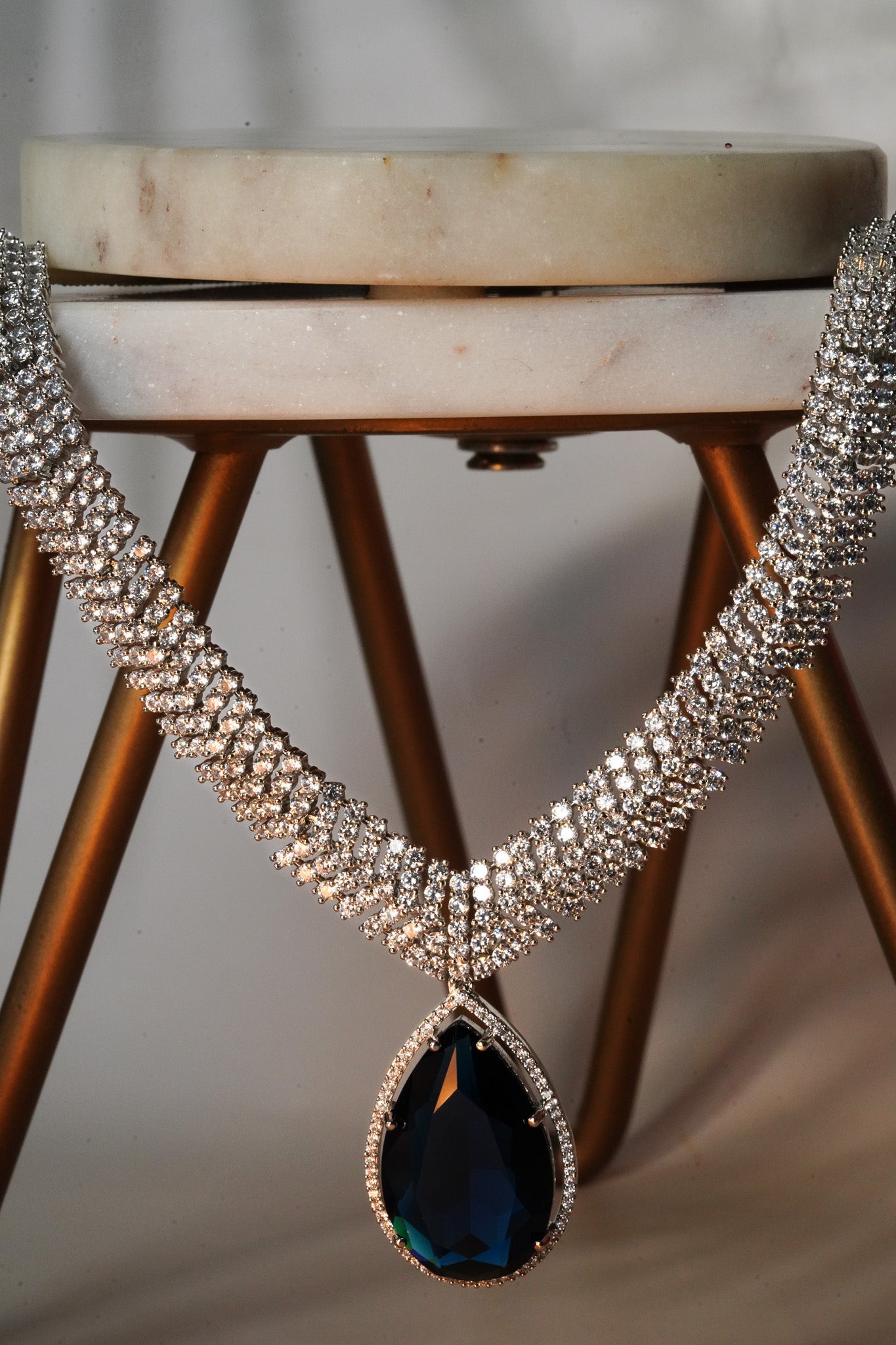 Sharmine - Paved Silver AD Necklace Set Classic Necklace Set from Inaury