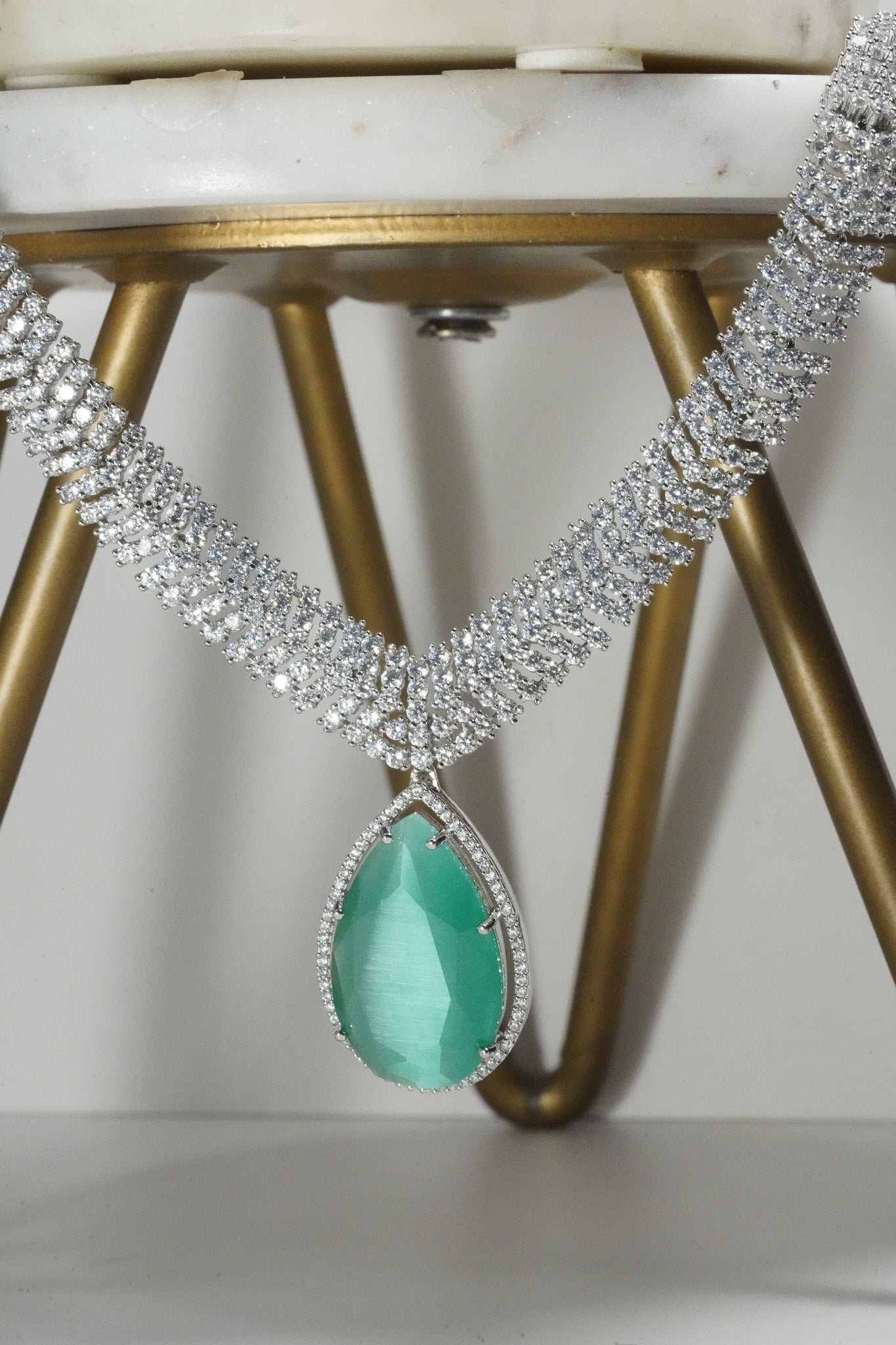 Sharmine - Paved Silver AD Necklace Set Classic Necklace Set from Inaury
