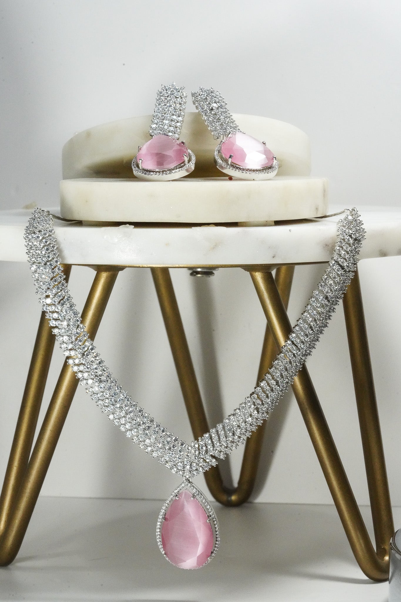 Sharmine - Paved Silver AD Necklace Set Classic Necklace Set from Inaury