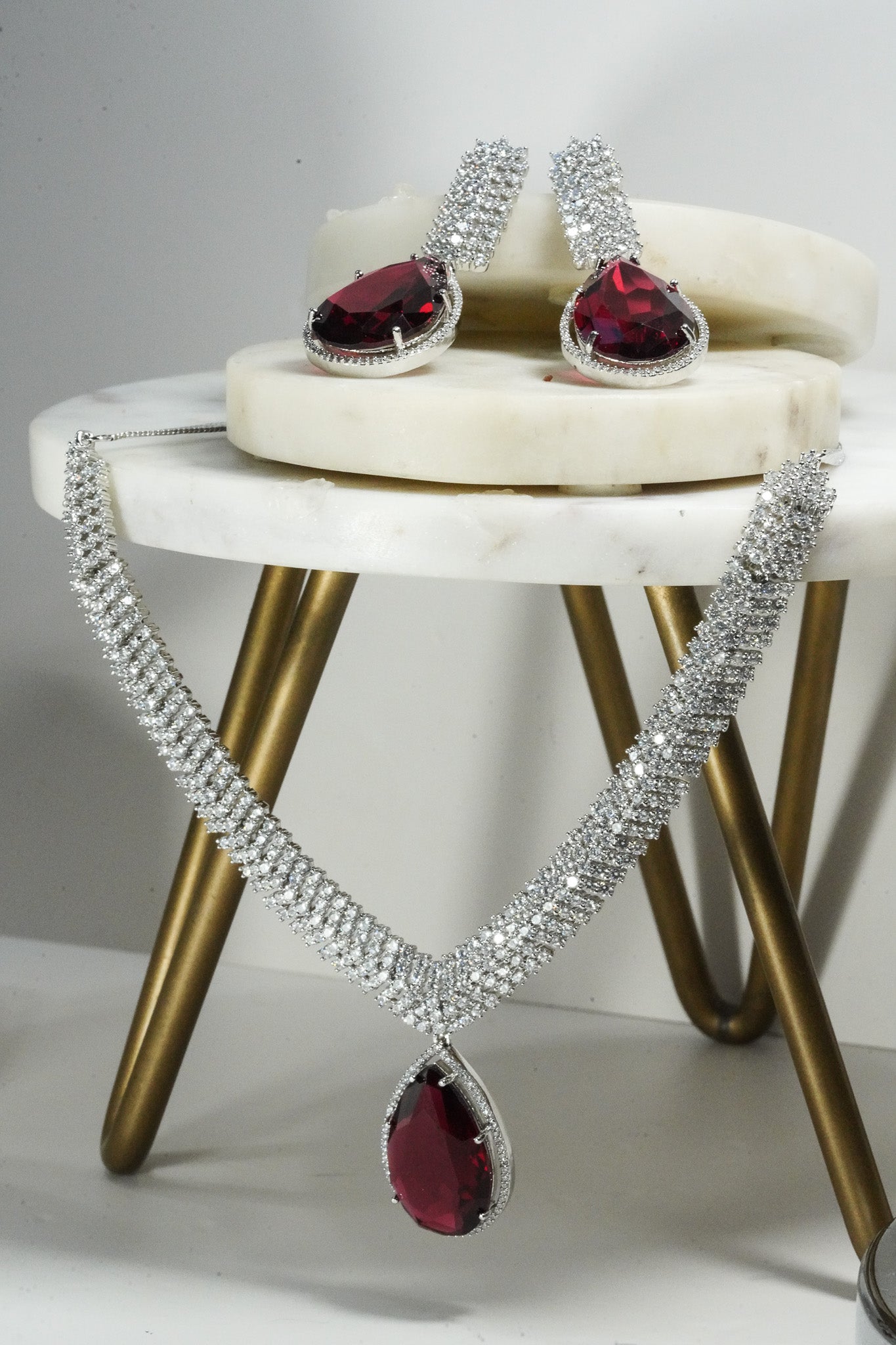 Sharmine - Paved Silver AD Necklace Set Classic Necklace Set from Inaury