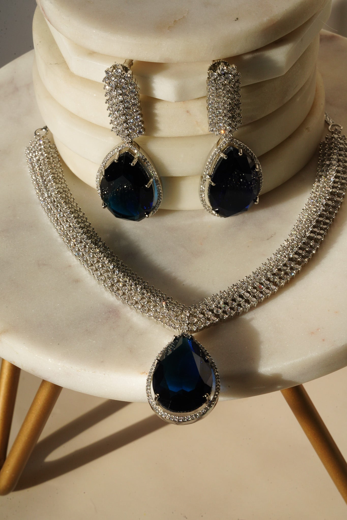 Sharmine - Paved Silver AD Necklace Set Classic Necklace Set from Inaury